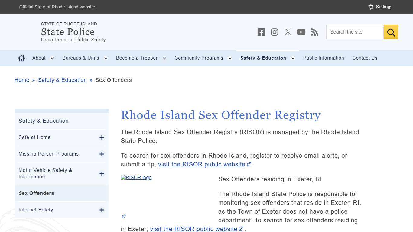 Rhode Island Sex Offender Registry | Rhode Island State Police