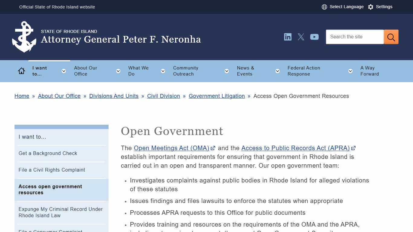Open Government | Rhode Island Attorney General's Office