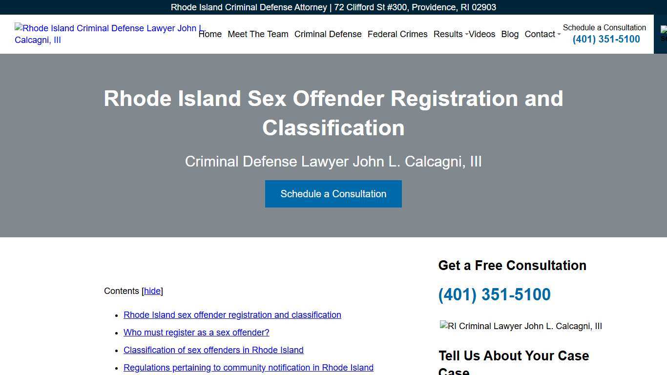 Rhode Island Sex Offender Registration and Classification
