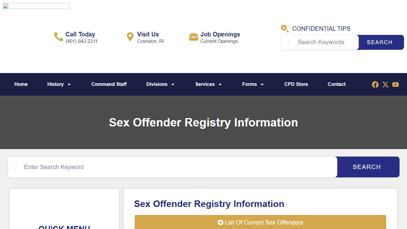 Sex Offender Registry | Cranston Police Department RI